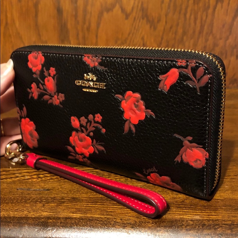 NWT-Coach-Long Zip Around Continental Wallet-Roses🌹Floral-Black & Red-$318 - Picture 4 of 12